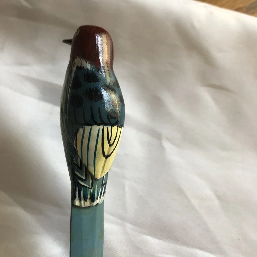 Letter Opener Wooden Hummingbird Hand Painted Hand Carved Art Vintage